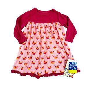 KicKee Pants Lotus Origami Crane Long Sleeve Classic Swing‎ Dress 12-18 Months